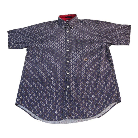 TOMMY HILFIGER ALL OVER PRINT Large Anchor Sailing Nautical Shirt VTG 90’s - Picture 1 of 8